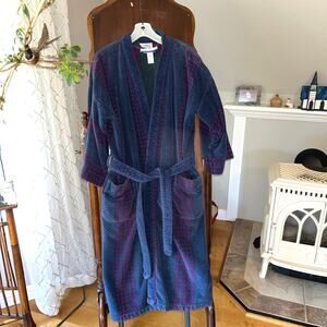 Vintage Mens Perry Ellis portfolio block Print Thick Terry Cotton Robe One Size
